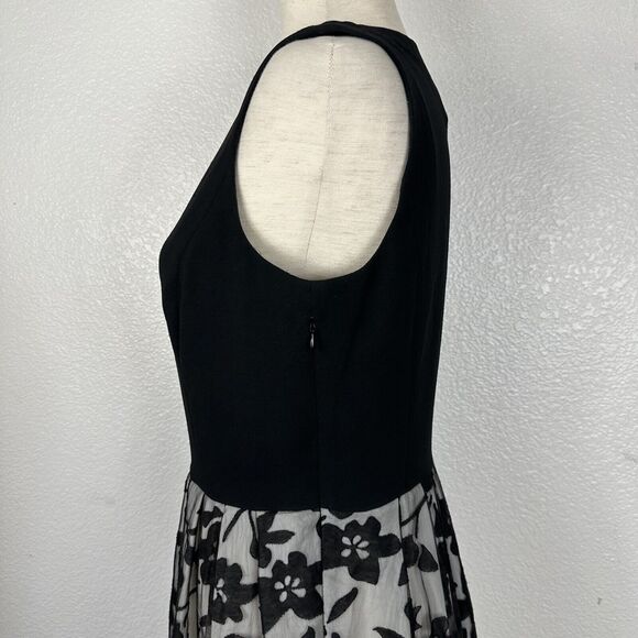 Halston Heritage Dress Women Size 4 Black Fit Flare Flower Lace Tulip Skirt - Picture 9 of 16